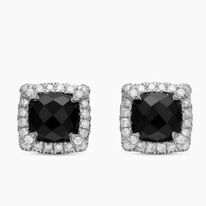 Petite Chatelaine® Pavé Bezel Stud Sterling Silver & Black Onyx & Diamonds